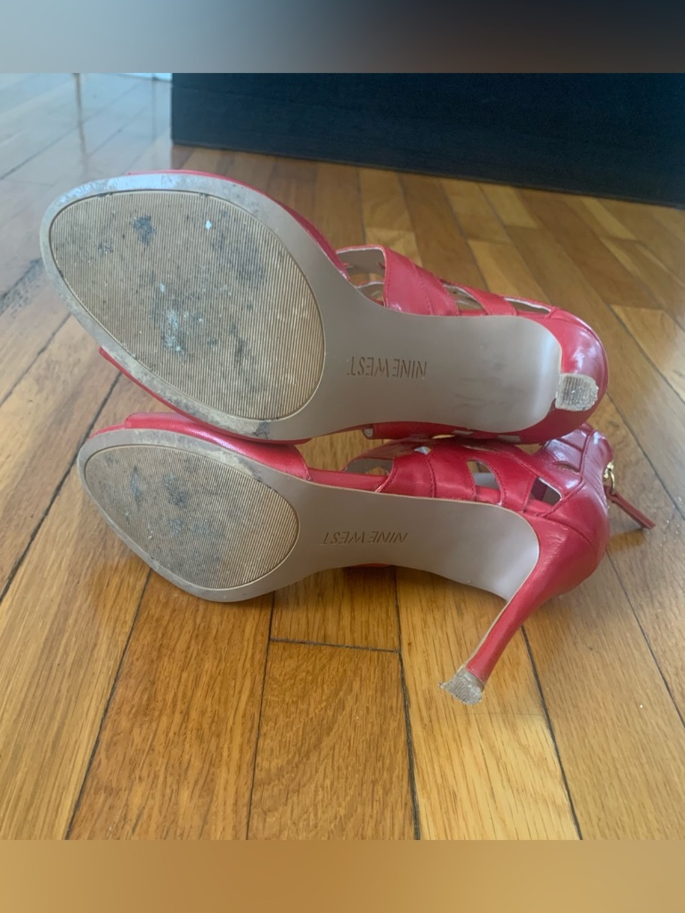 Nine West Red Fabeyana Open Toe Cage Cutout Stiletto Ankle Shoes - Size 7.5 - Picture 6 of 8